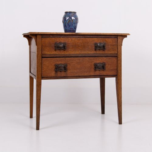 Attractive Petite 2 Drawer Oak Chest Table 1910