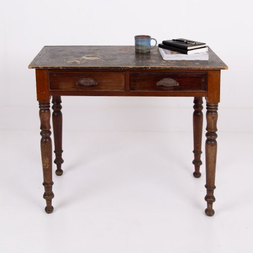 Antique Mid 19th Century 2 Drawer Desk Table 1850