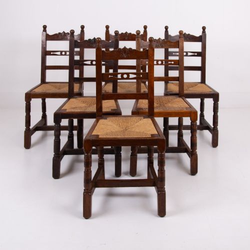 Set of 6 Oak Country Dining Chairs C1910