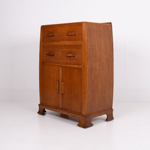 Oak Art Deco 2 Drawer Tallboy Cabinet 1930s