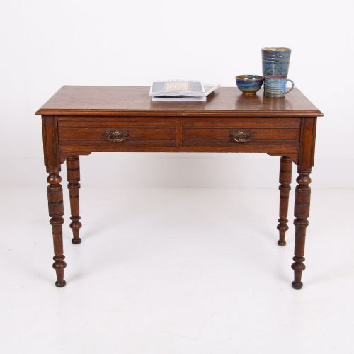 Delightful Antique Victorian Oak 2 Drawer Desk Table 1880