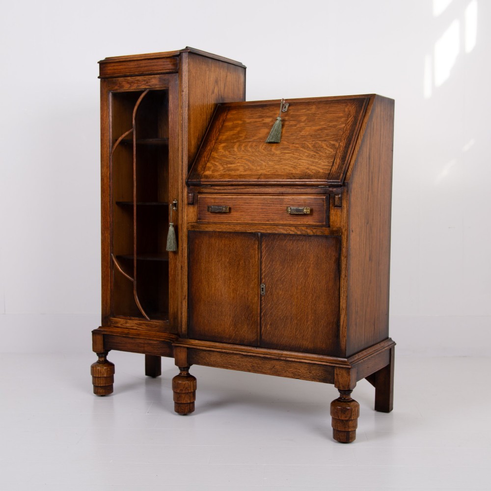 A Most Handsome Art Deco Oak Bureau Bookcase C1930