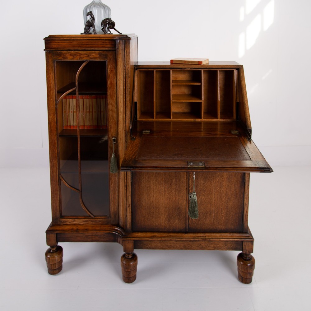 A Most Handsome Art Deco Oak Bureau Bookcase C1930 View X
