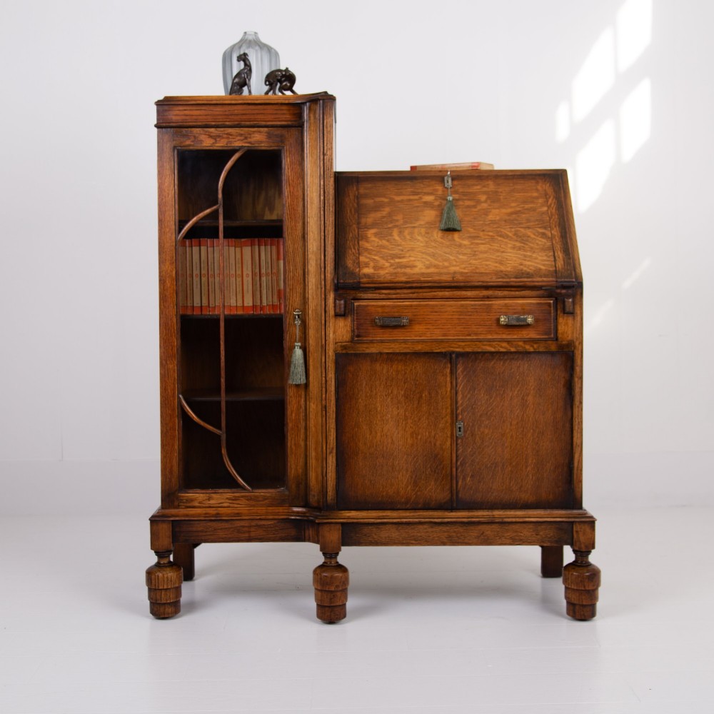 A Most Handsome Art Deco Oak Bureau Bookcase C1930 View XV