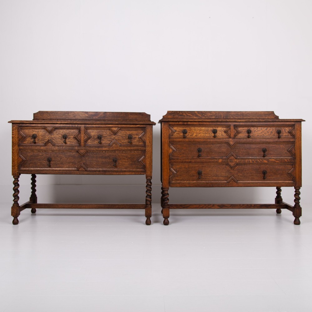 Pair of Decorative Oak Chest Of Drawers C1915 View XV