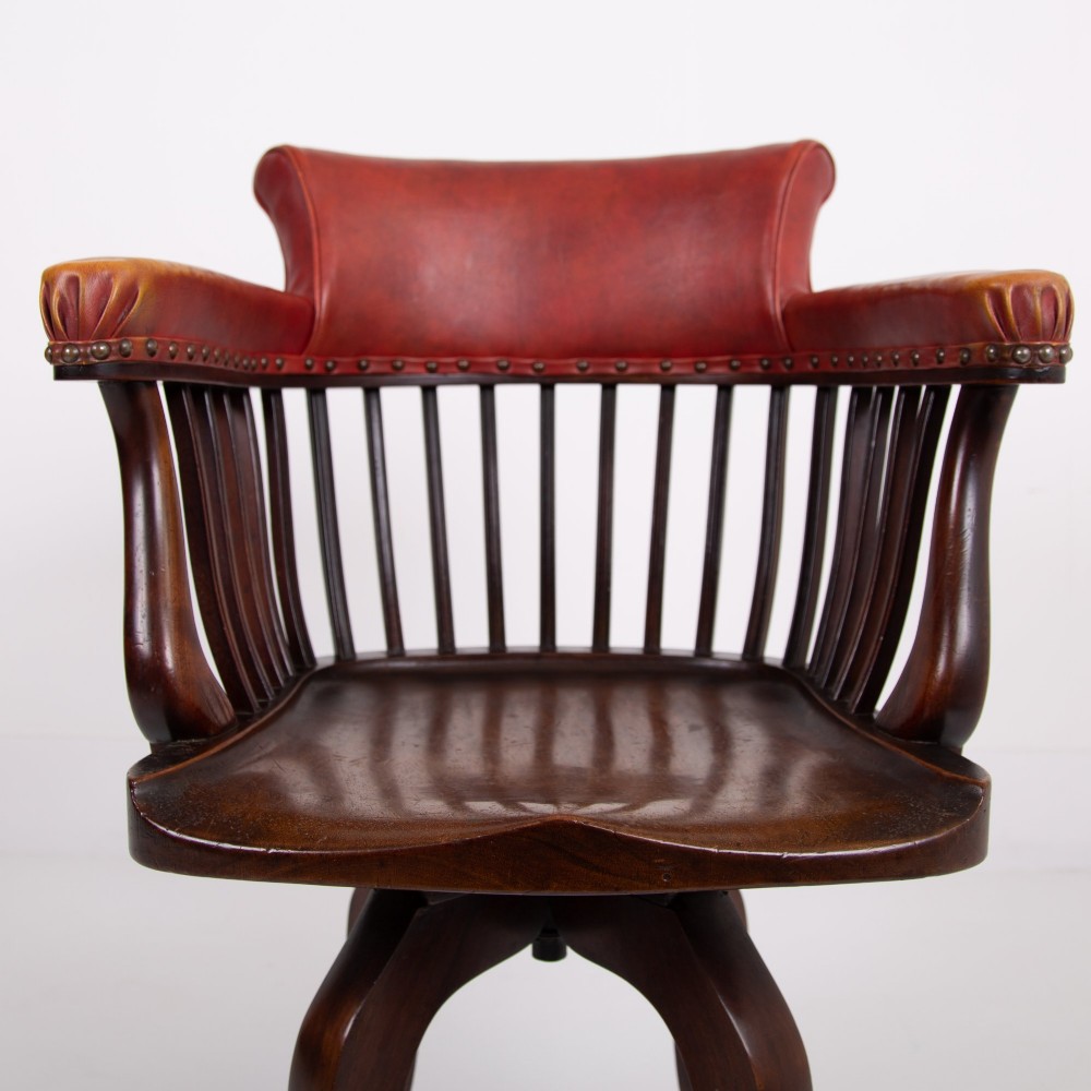 Attractive Edwardian Antique Revolving Desk Chair C1900 View X