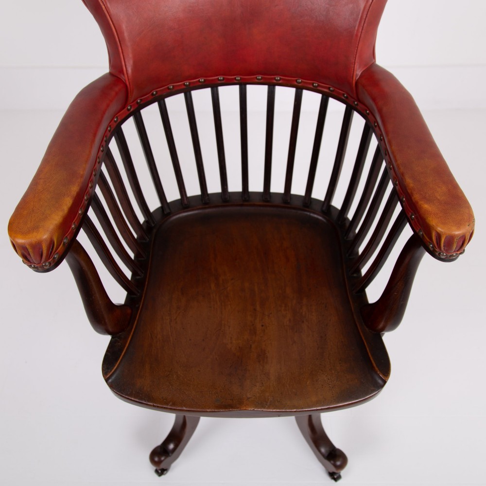 Attractive Edwardian Antique Revolving Desk Chair C1900 View XI