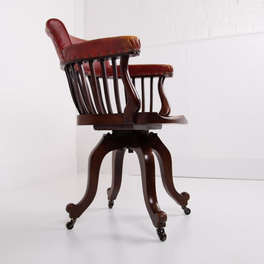 Attractive Edwardian Antique Revolving Desk Chair C1900 View XIII