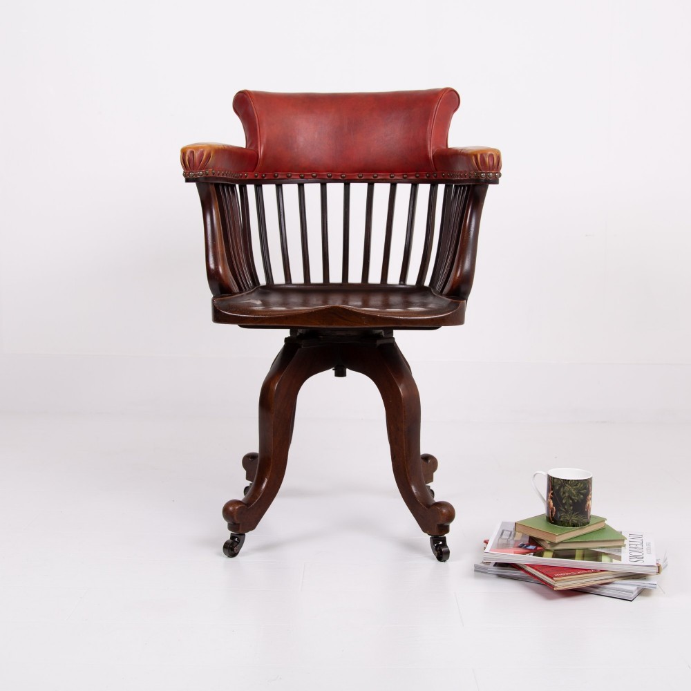 Attractive Edwardian Antique Revolving Desk Chair C1900 View XIV