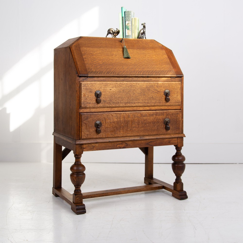 English Oak 2 Drawer Bureau Desk C1920