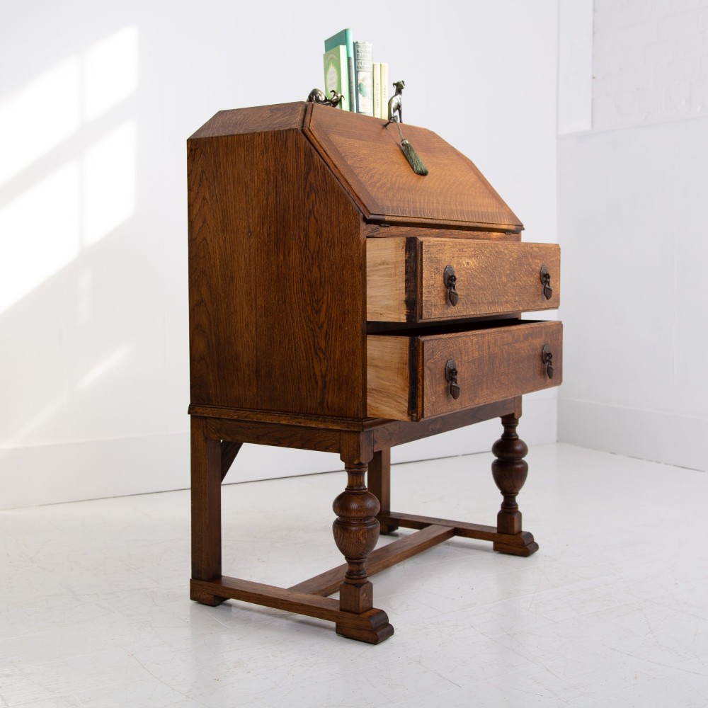 English Oak 2 Drawer Bureau Desk C1920 View II