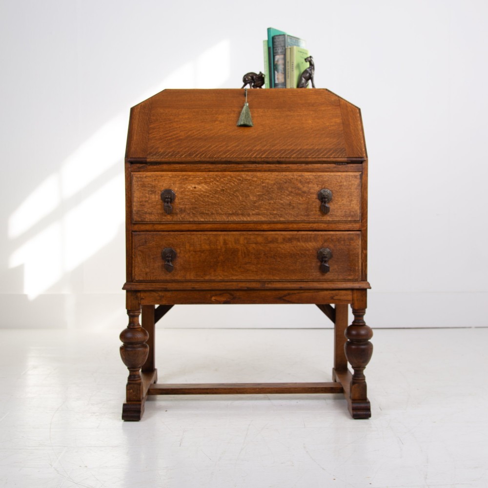 English Oak 2 Drawer Bureau Desk C1920 View III