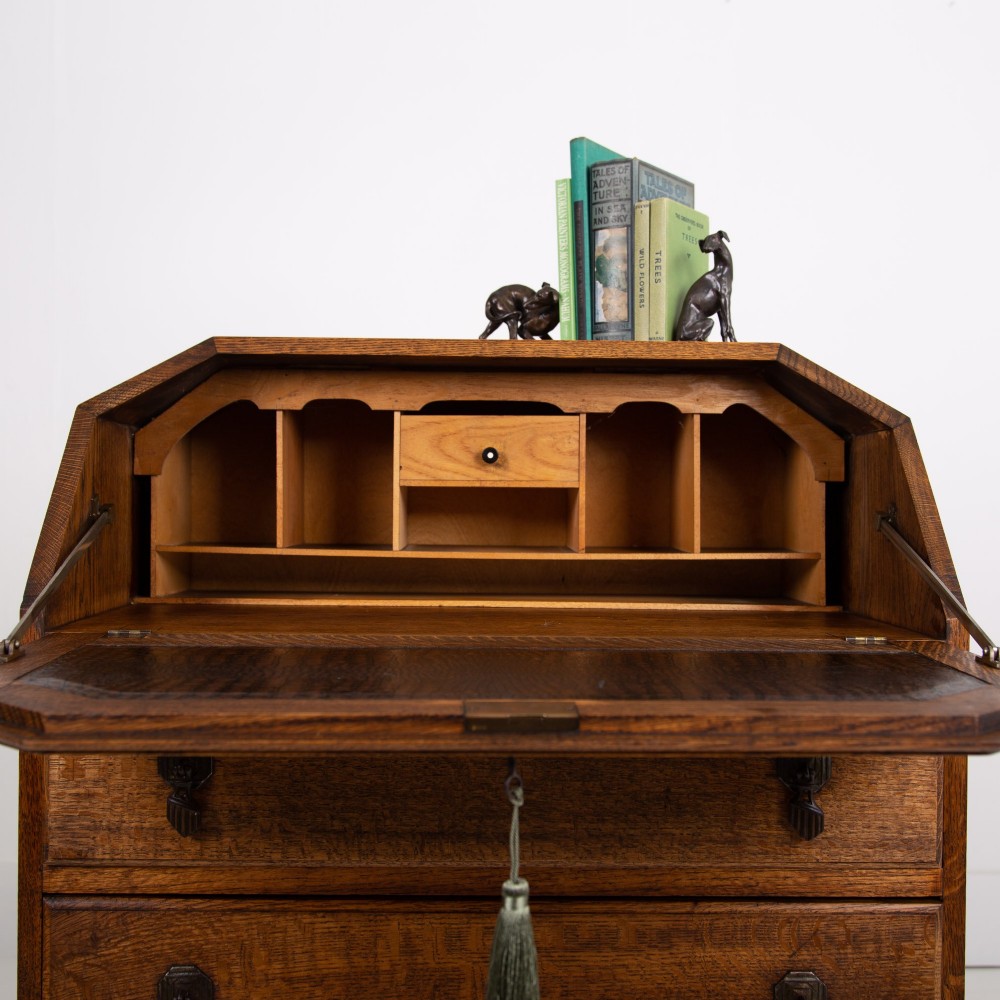 English Oak 2 Drawer Bureau Desk C1920 View V
