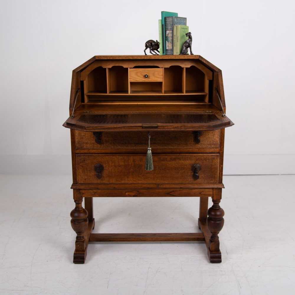 English Oak 2 Drawer Bureau Desk C1920 View VI