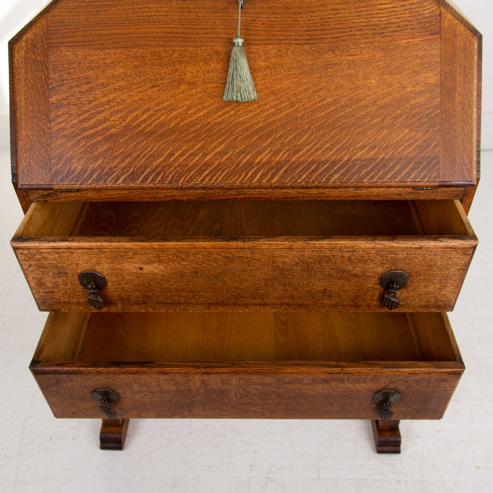 English Oak 2 Drawer Bureau Desk C1920 View VIII