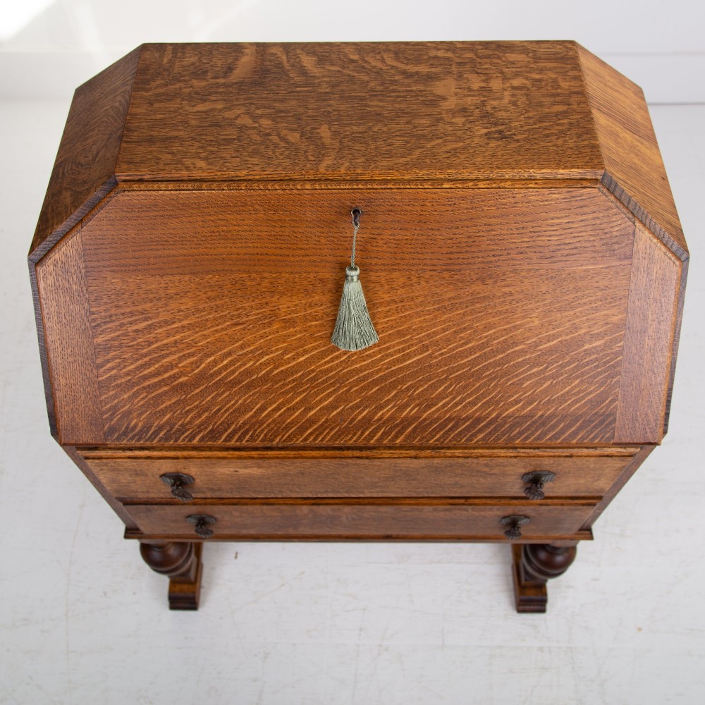 English Oak 2 Drawer Bureau Desk C1920 View X