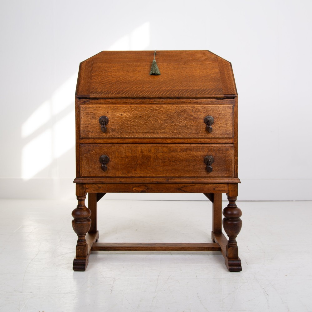 English Oak 2 Drawer Bureau Desk C1920 View XIII
