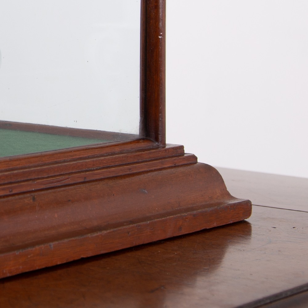 A vertical glazed tabletop display cabinet crafted from warm brown mahogany with glass side panels, turned columns, and a green felt-lined base. View III
