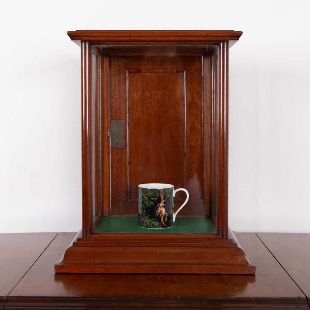 A vertical glazed tabletop display cabinet crafted from warm brown mahogany with glass side panels, turned columns, and a green felt-lined base. View XIII