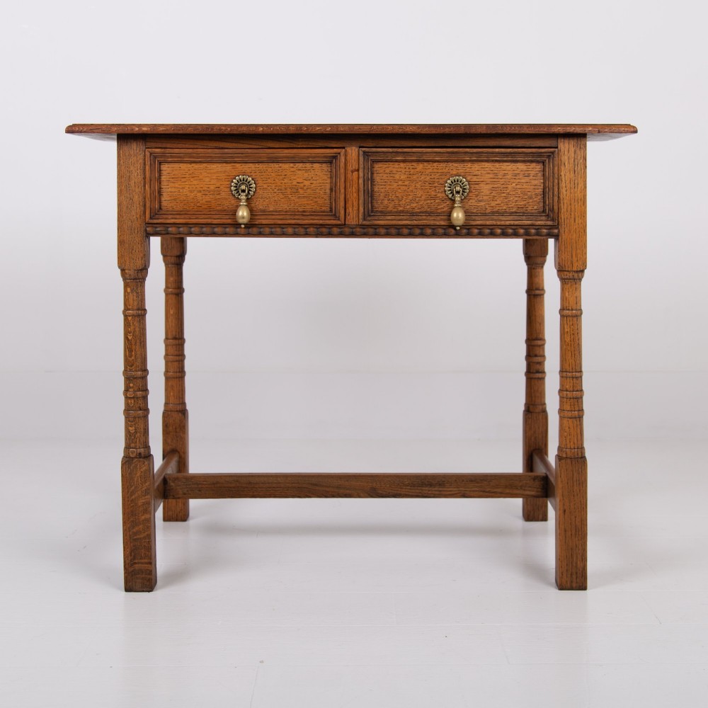 English Arts and Crafts Oak 2 Drawer Side Table C1920