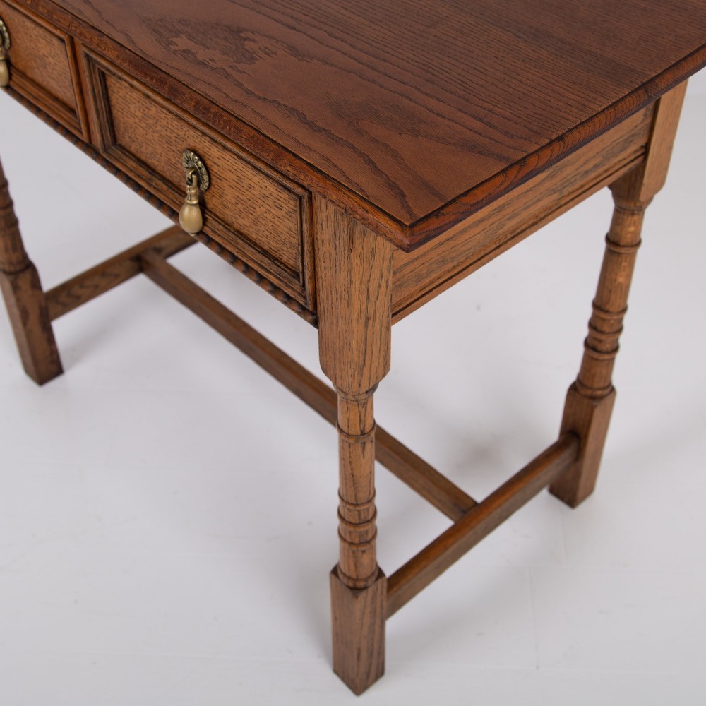 English Arts and Crafts Oak 2 Drawer Side Table C1920 View IX