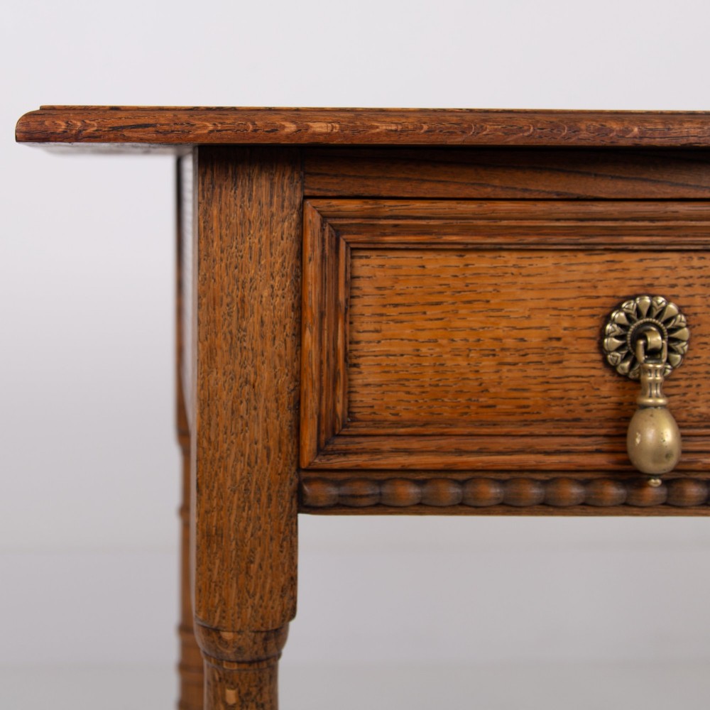 English Arts and Crafts Oak 2 Drawer Side Table C1920 View XII