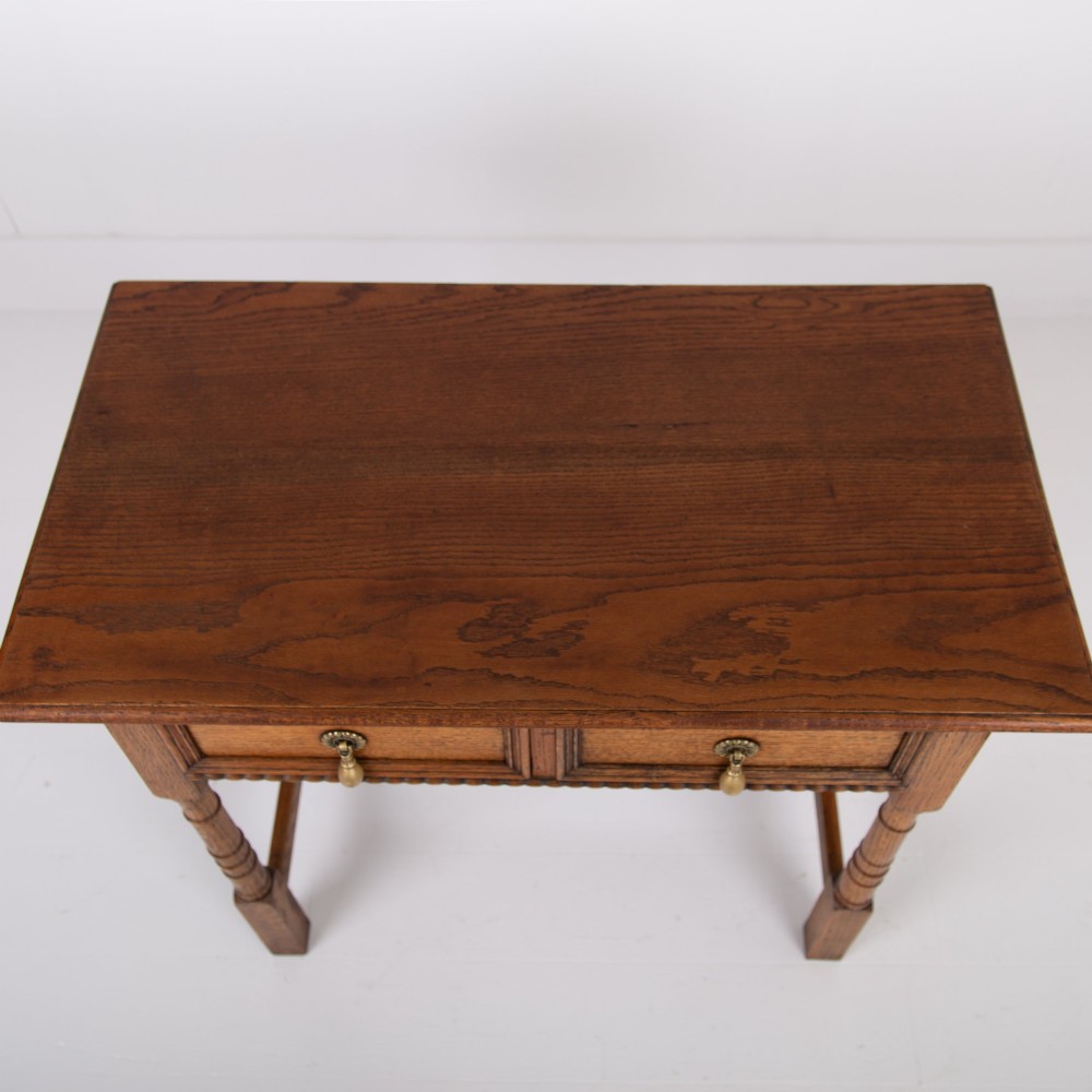 English Arts and Crafts Oak 2 Drawer Side Table C1920 View XIV
