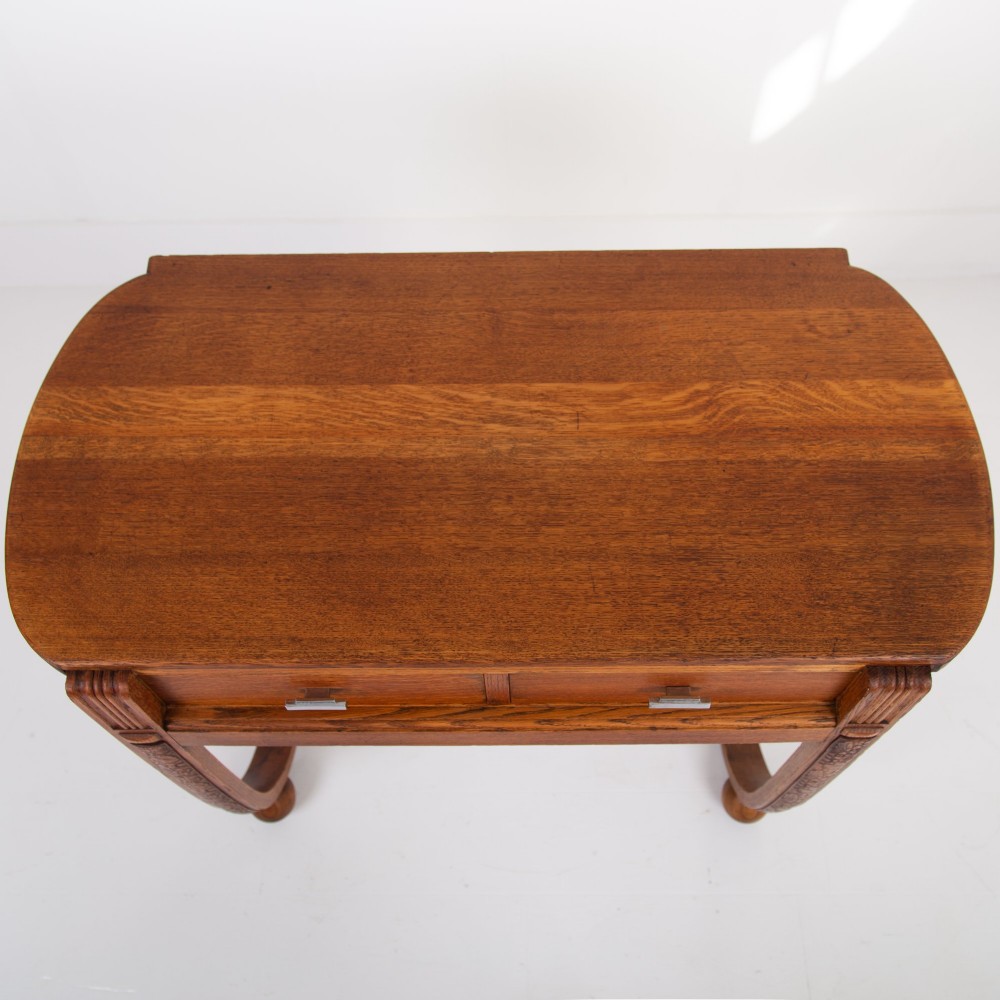 Rare Oak Art Deco 2 Drawer Desk Console C1930 View VIII