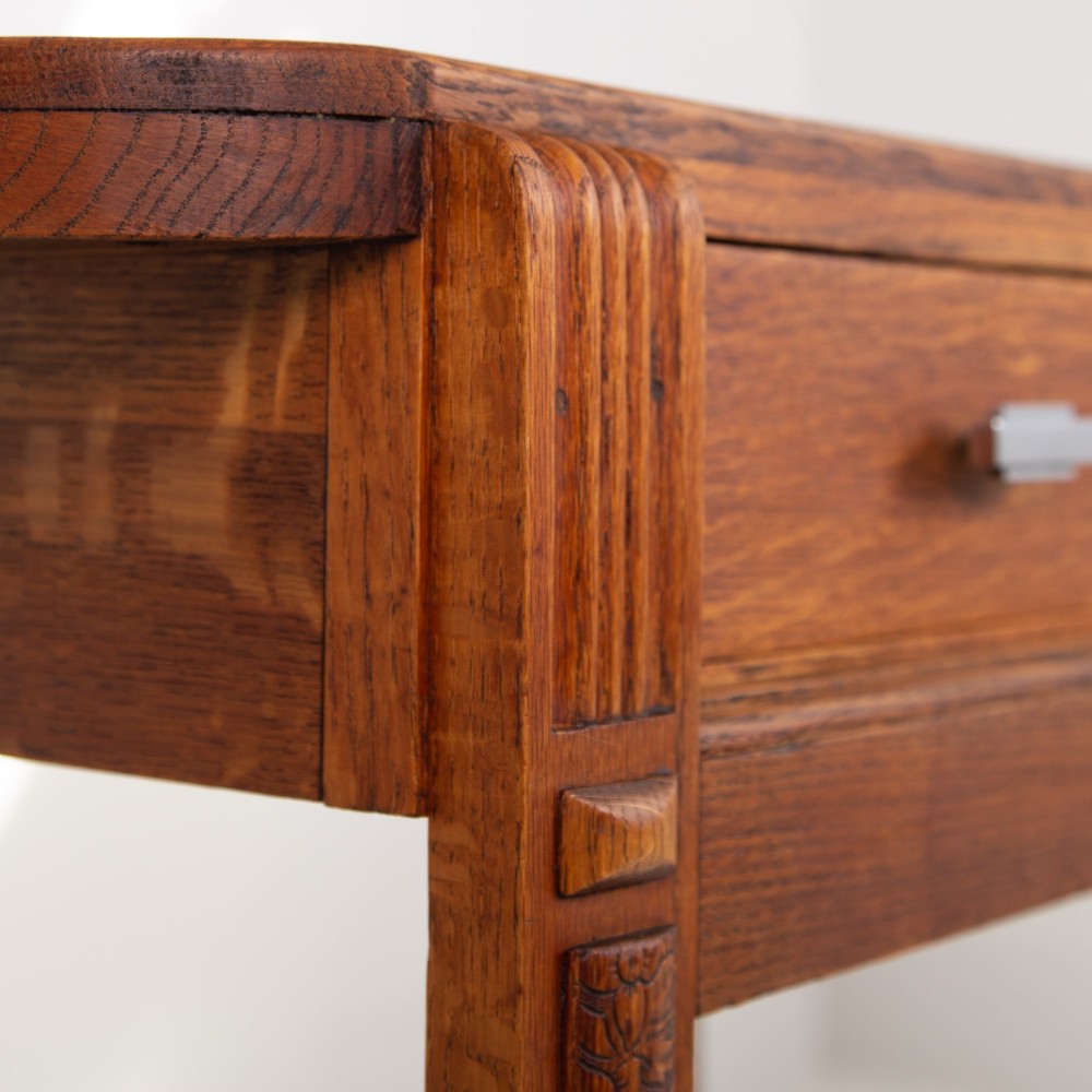 Rare Oak Art Deco 2 Drawer Desk Console C1930 View IX