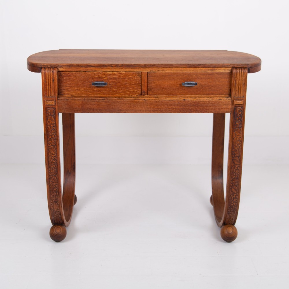 Rare Oak Art Deco 2 Drawer Desk Console C1930 View XIII