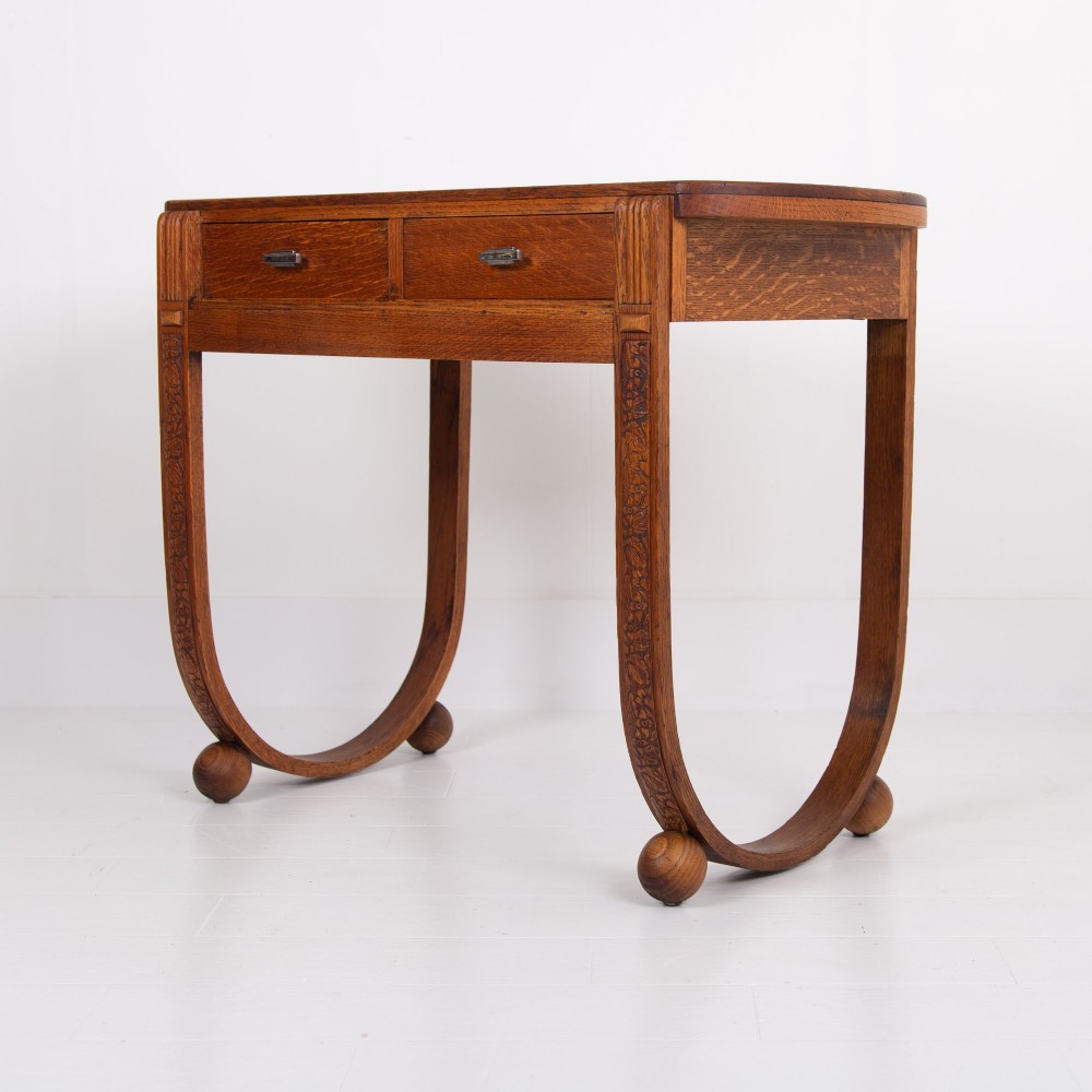 Rare Oak Art Deco 2 Drawer Desk Console C1930 View XIV