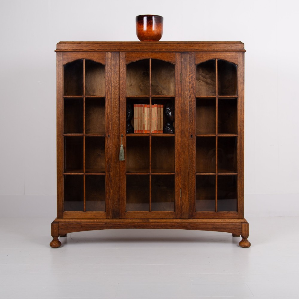 Antique English Oak Glazed Bookcase Cabinet C1920 View II