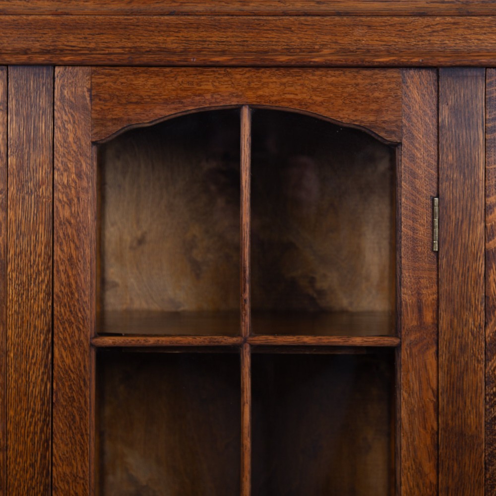 Antique English Oak Glazed Bookcase Cabinet C1920 View IV