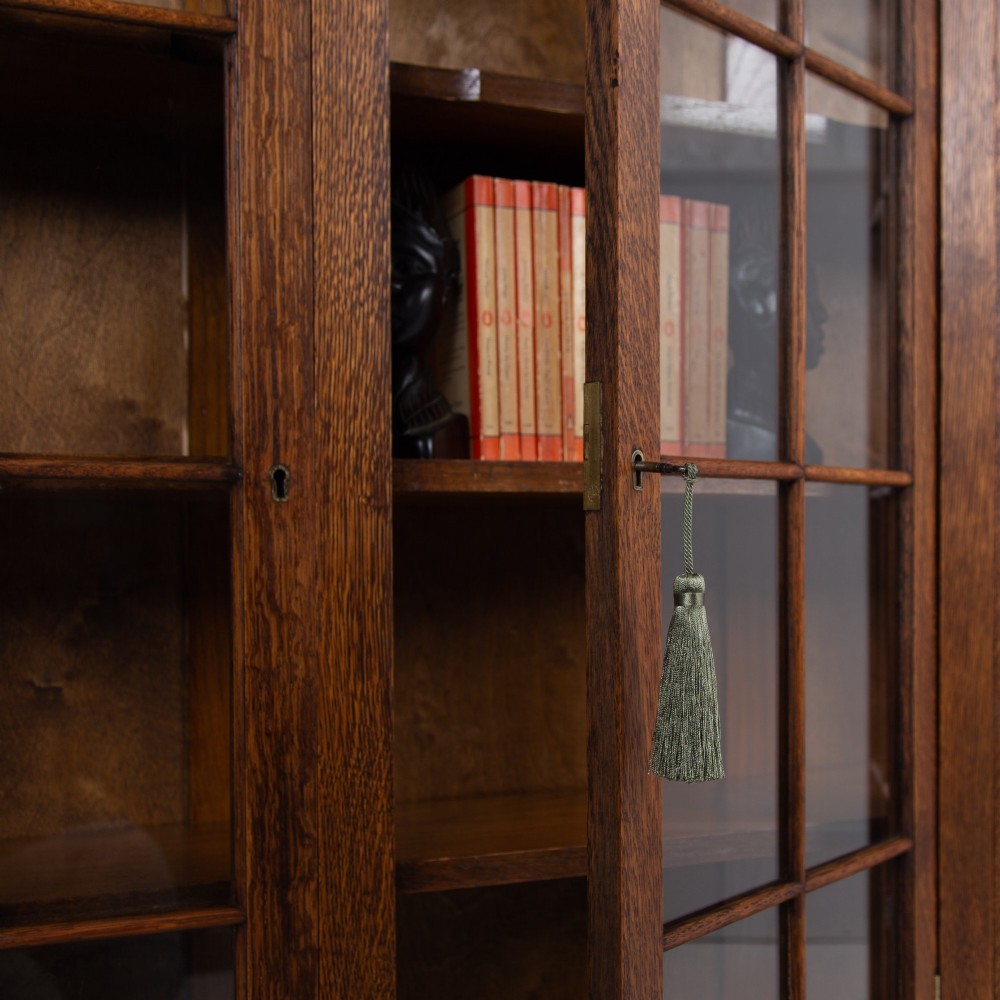 Antique English Oak Glazed Bookcase Cabinet C1920 View V