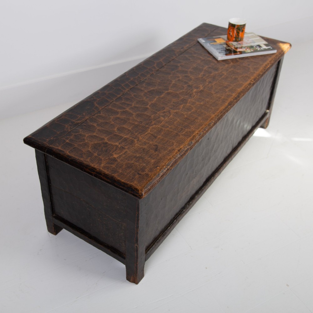 Arts & Crafts Yorkshire School Long Adzed Oak Chest