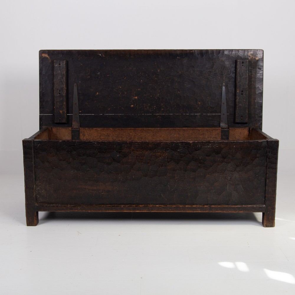 Arts & Crafts Yorkshire School Long Adzed Oak Chest View X