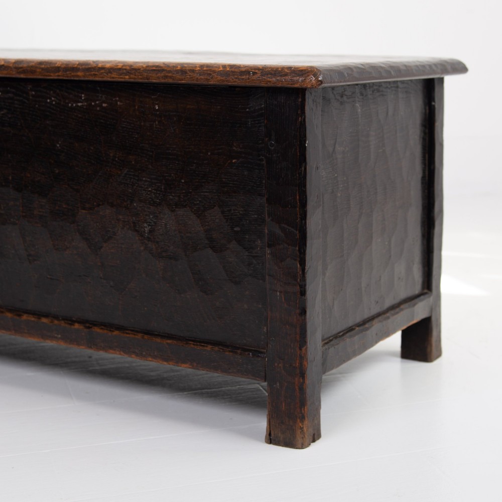 Arts & Crafts Yorkshire School Long Adzed Oak Chest View XI