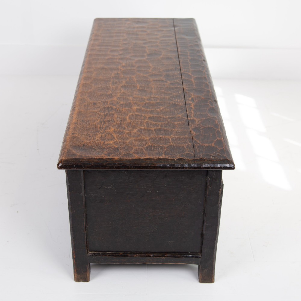 Arts & Crafts Yorkshire School Long Adzed Oak Chest View XII