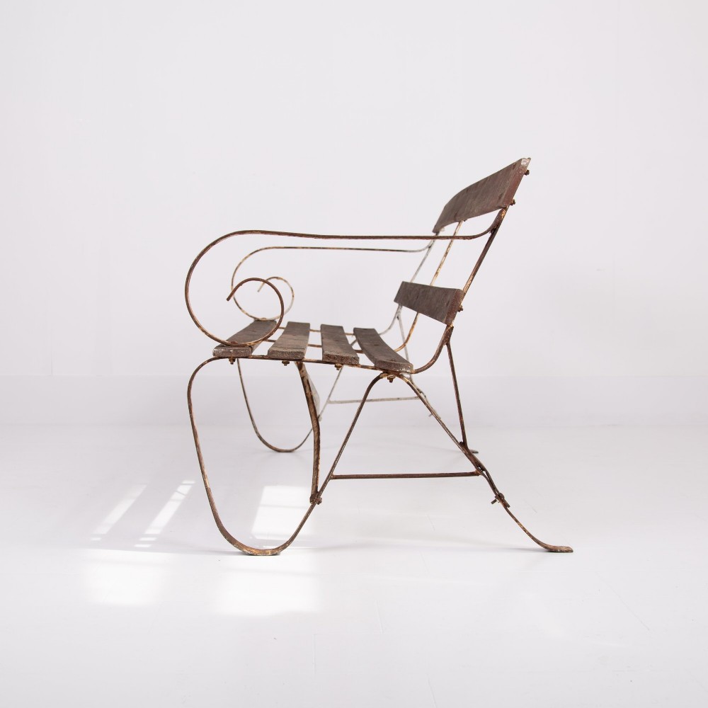 Edwardian Wrought Iron and Slatted Wood Garden Seat View II