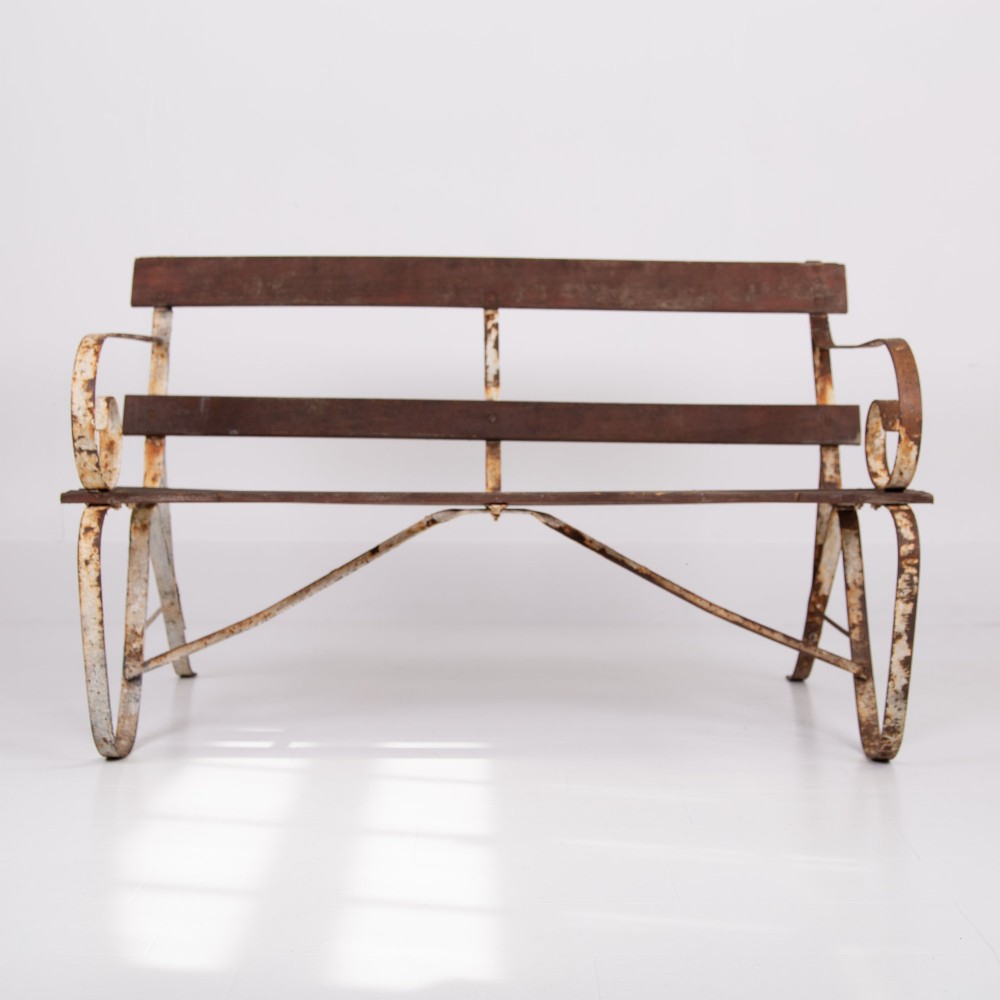 Edwardian Wrought Iron and Slatted Wood Garden Seat View III