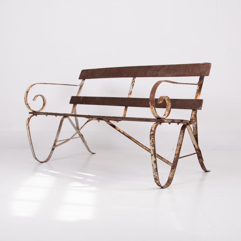 Edwardian Wrought Iron and Slatted Wood Garden Seat View IV