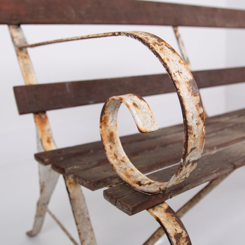 Edwardian Wrought Iron and Slatted Wood Garden Seat View IX