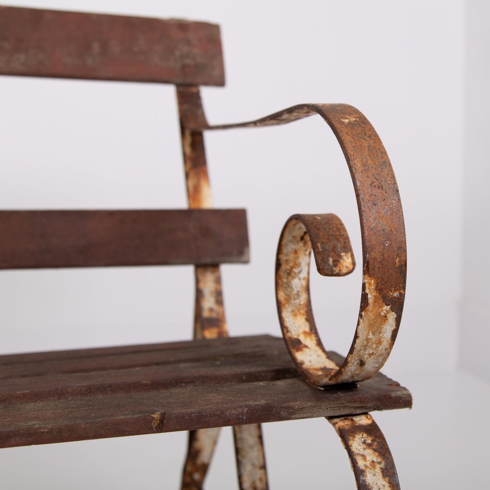 Edwardian Wrought Iron and Slatted Wood Garden Seat View X