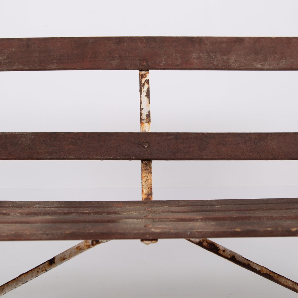 Edwardian Wrought Iron and Slatted Wood Garden Seat View XII