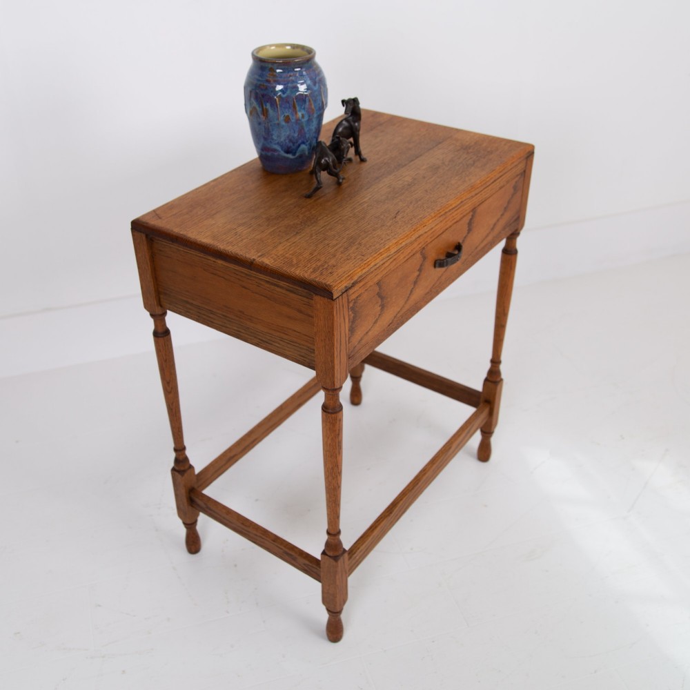 Attractive Small English Golden Oak Side Table C1930 View II