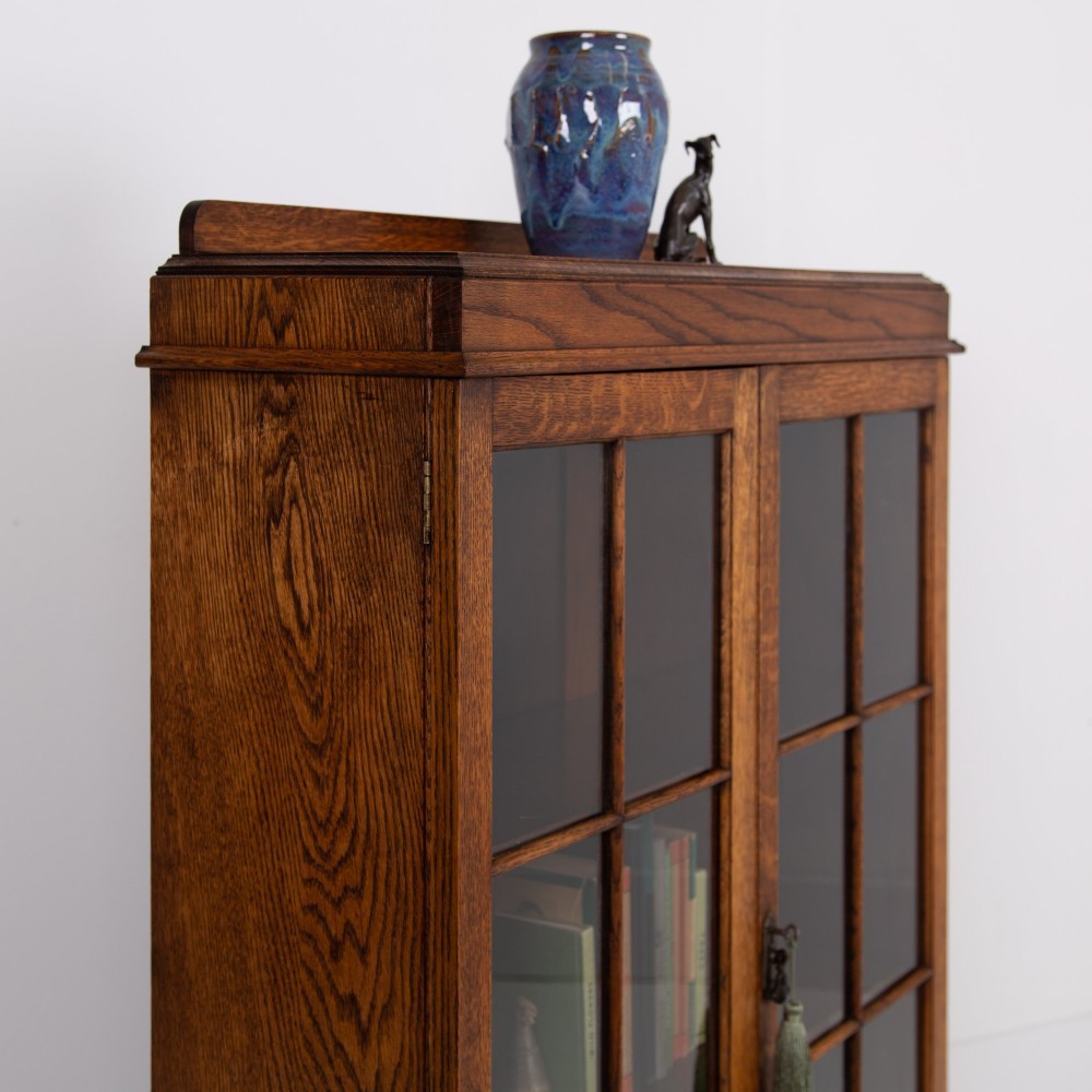 Handsome English Oak Glazed Bookcase Cabinet C1920 View II