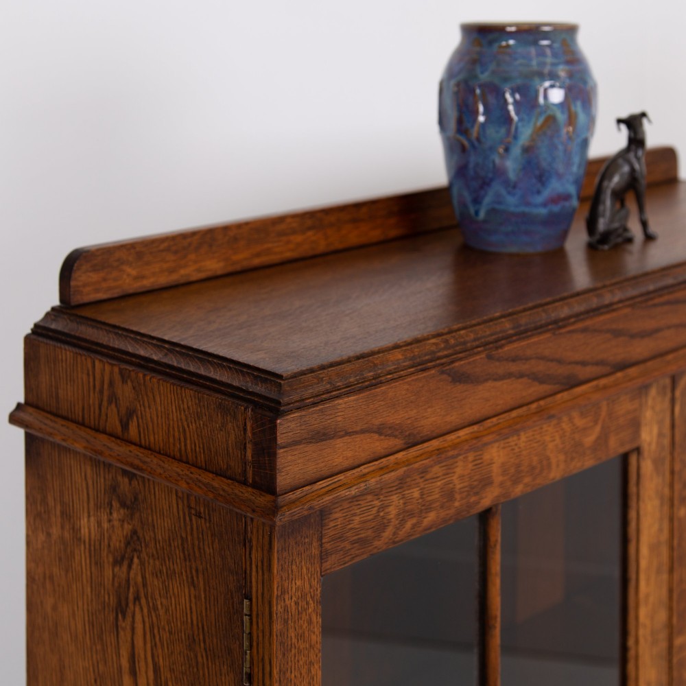 Handsome English Oak Glazed Bookcase Cabinet C1920 View IV