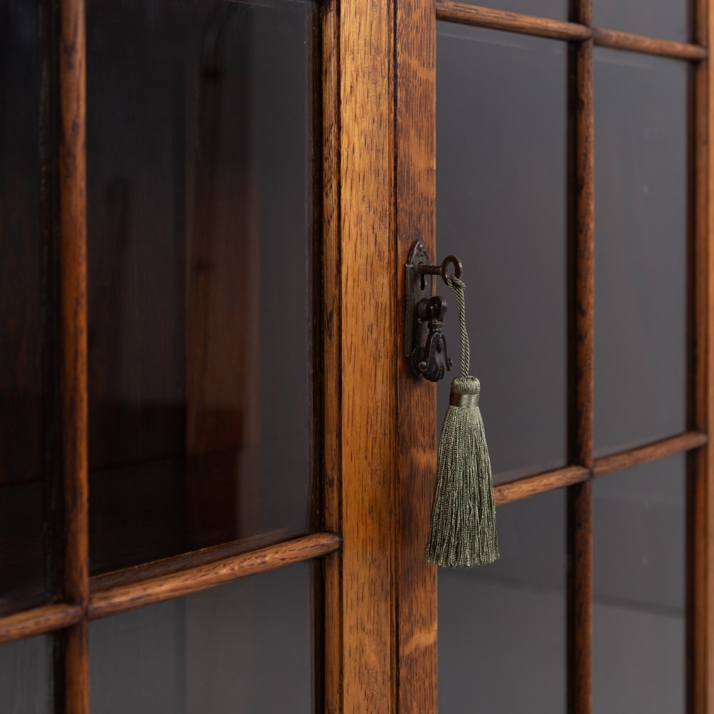 Handsome English Oak Glazed Bookcase Cabinet C1920 View V