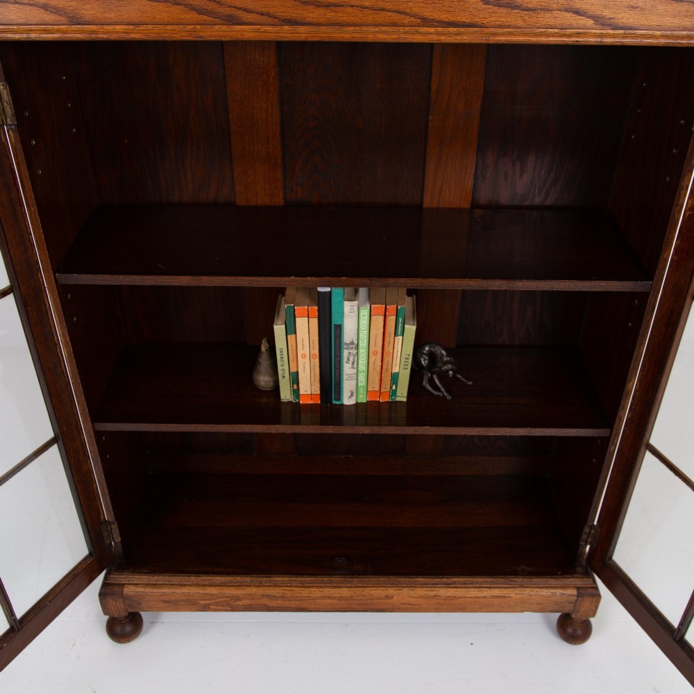 Handsome English Oak Glazed Bookcase Cabinet C1920 View VI