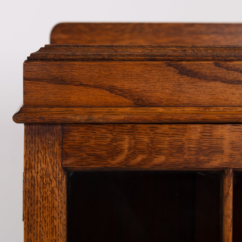 Handsome English Oak Glazed Bookcase Cabinet C1920 View XI